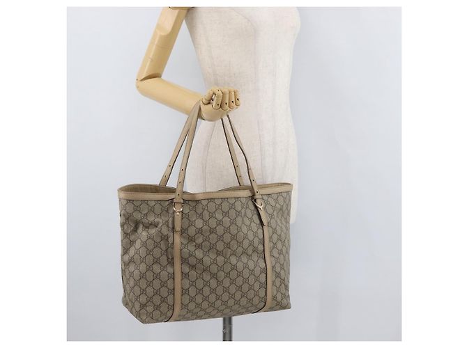 Borsa Tote GUCCI GG Supreme in PVC Beige Oro 309613 Auth ka4230 - vista 24