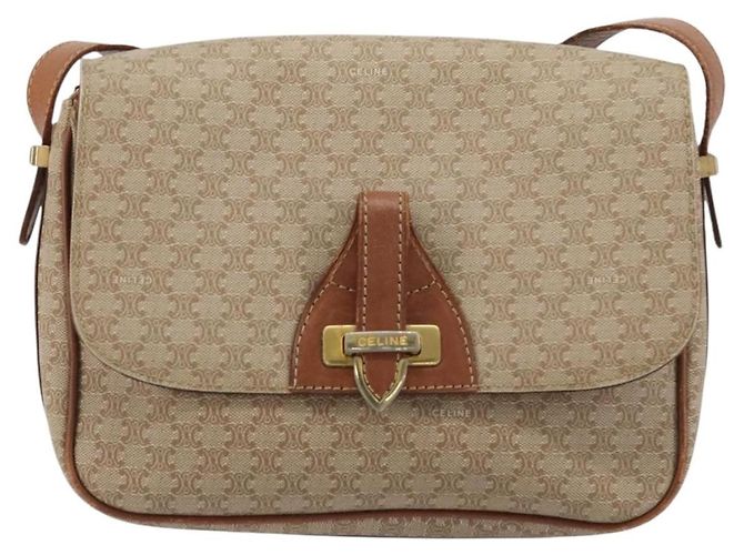 Céline Borsa a Spalla CELINE Macadam Canvas PVC Beige Oro Auth 171225 D'oro - vista 13
