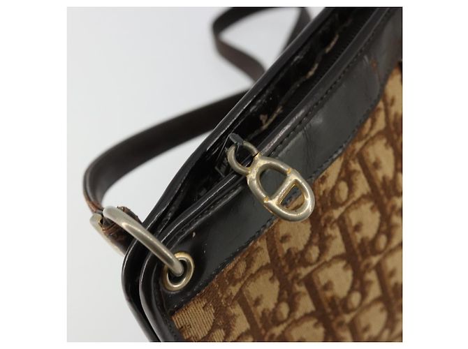 Borsa a tracolla Christian Dior Trotter Canvas Beige Oro Auth 178063 D'oro - vista 10