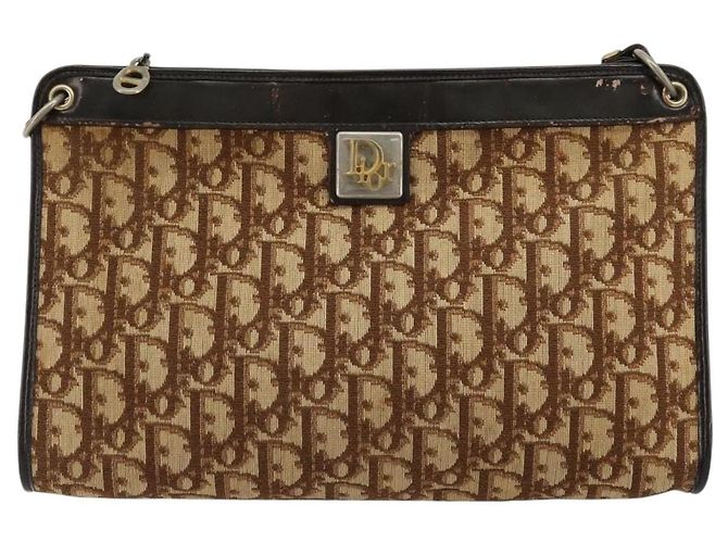 Borsa a tracolla Christian Dior Trotter Canvas Beige Oro Auth 178063 D'oro - vista 13