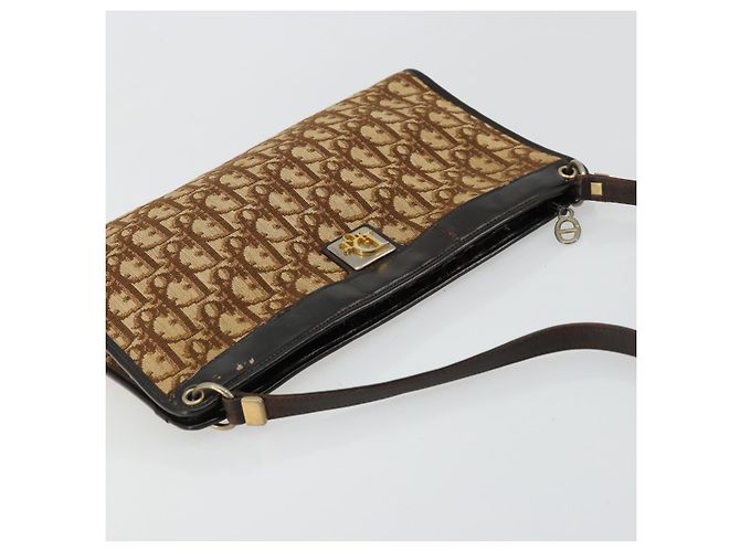 Borsa a tracolla Christian Dior Trotter Canvas Beige Oro Auth 178063 D'oro - vista 6