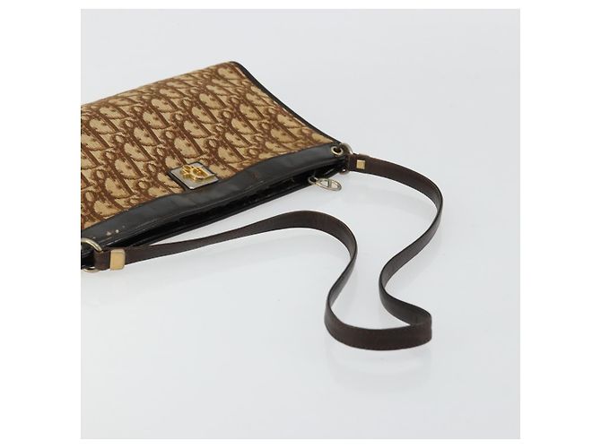 Borsa a tracolla Christian Dior Trotter Canvas Beige Oro Auth 178063 D'oro - vista 7