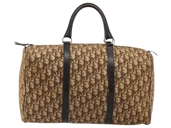 Borsa Boston Christian Dior Trotter Canvas Beige Oro Autentica 176853 - vista 13