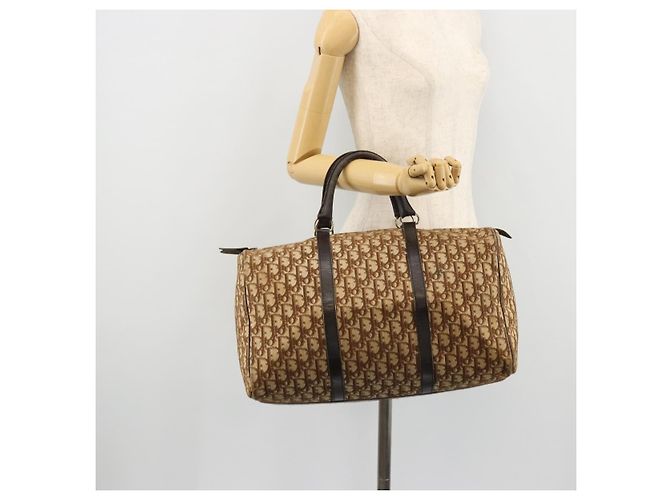 Borsa Boston Christian Dior Trotter Canvas Beige Oro Autentica 176853 - vista 18