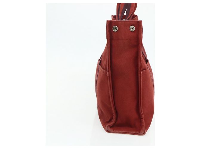 Hermès Borsa Fourre Tout HERMES 2 Set Cotone Rosso Verde Autentica BA12496 - vista 4