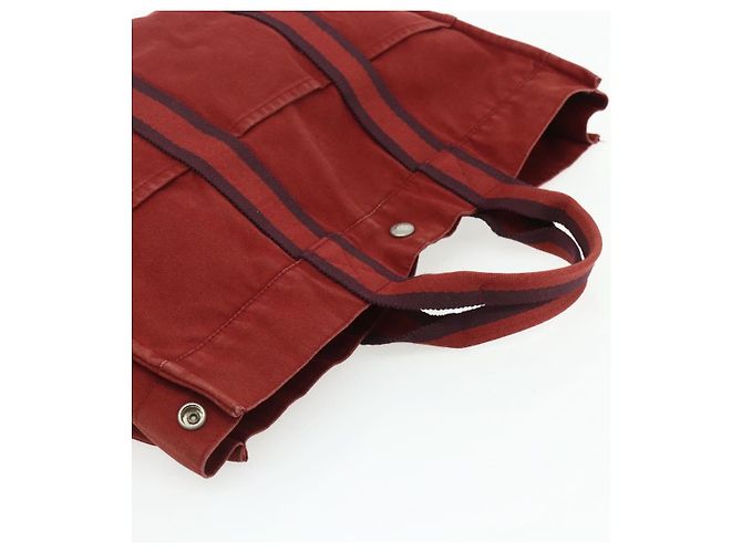 Hermès Borsa Fourre Tout HERMES 2 Set Cotone Rosso Verde Autentica BA12496 - vista 5