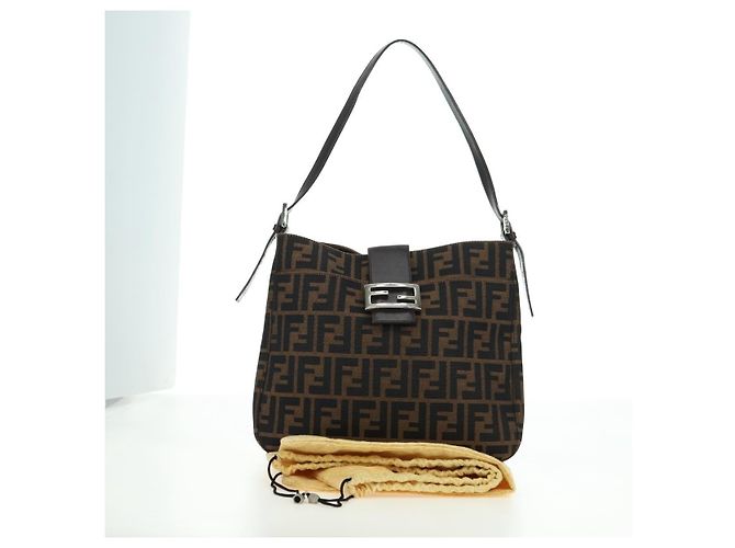 FENDI Zucca Canvas Mamma Baguette Borsa a Spalla Marrone Nero Auth 177772SAV - vista 12