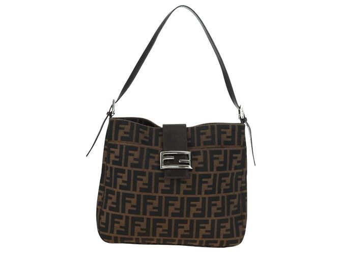 FENDI Zucca Canvas Mamma Baguette Borsa a Spalla Marrone Nero Auth 177772SAV - vista 13
