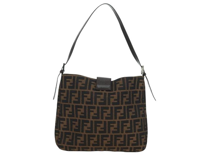 FENDI Zucca Canvas Mamma Baguette Borsa a Spalla Marrone Nero Auth 177772SAV - vista 2