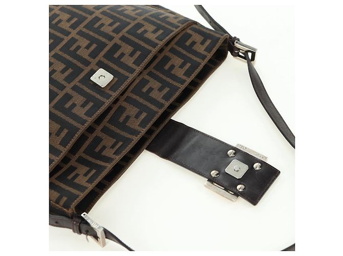 FENDI Zucca Canvas Mamma Baguette Borsa a Spalla Marrone Nero Auth 177772SAV - vista 20
