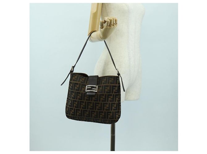 FENDI Zucca Canvas Mamma Baguette Borsa a Spalla Marrone Nero Auth 177772SAV - vista 27
