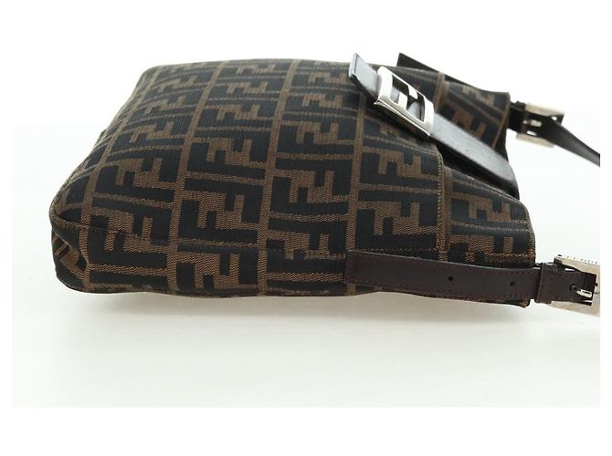 FENDI Zucca Canvas Mamma Baguette Borsa a Spalla Marrone Nero Auth 177772SAV - vista 4