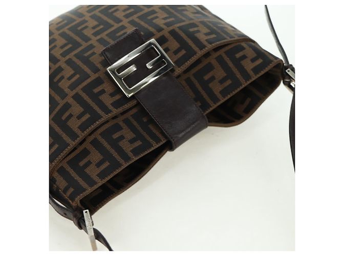 FENDI Zucca Canvas Mamma Baguette Borsa a Spalla Marrone Nero Auth 177772SAV - vista 6