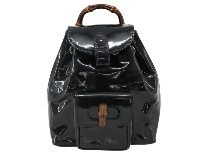 GUCCI Bamboo Rucksack aus Lackleder Navy Silber 005 781 0319 Auth ka4216A - Ansicht 13