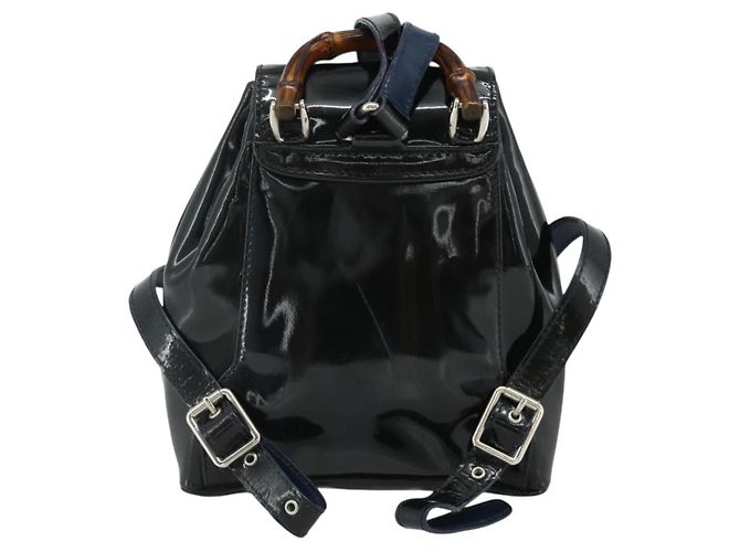 GUCCI Bamboo Rucksack aus Lackleder Navy Silber 005 781 0319 Auth ka4216A - Ansicht 2