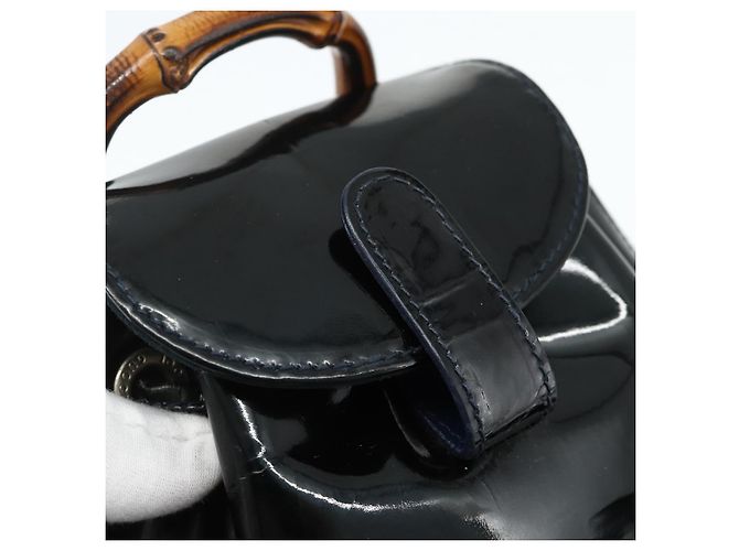 GUCCI Bamboo Rucksack aus Lackleder Navy Silber 005 781 0319 Auth ka4216A - Ansicht 20
