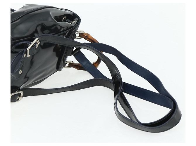 GUCCI Bamboo Rucksack aus Lackleder Navy Silber 005 781 0319 Auth ka4216A - Ansicht 8