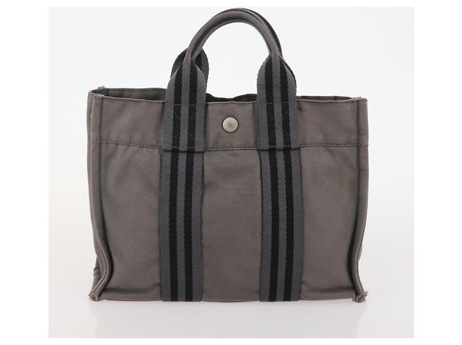 Hermès Borsa Tote HERMES Canvas 4 Set Gray Black Auth ti3899 Marrone Nero - vista 14