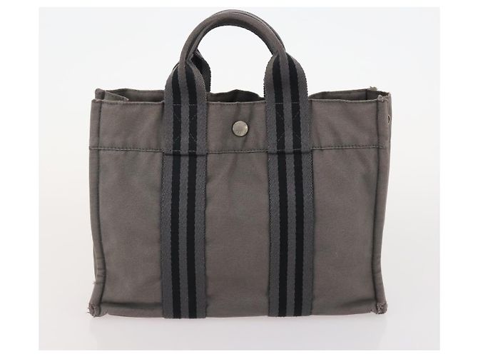 Hermès Borsa Tote HERMES Canvas 4 Set Gray Black Auth ti3899 Marrone Nero - vista 15