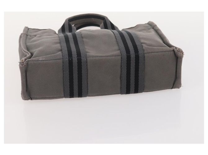 Hermès Borsa Tote HERMES Canvas 4 Set Gray Black Auth ti3899 Marrone Nero - vista 18