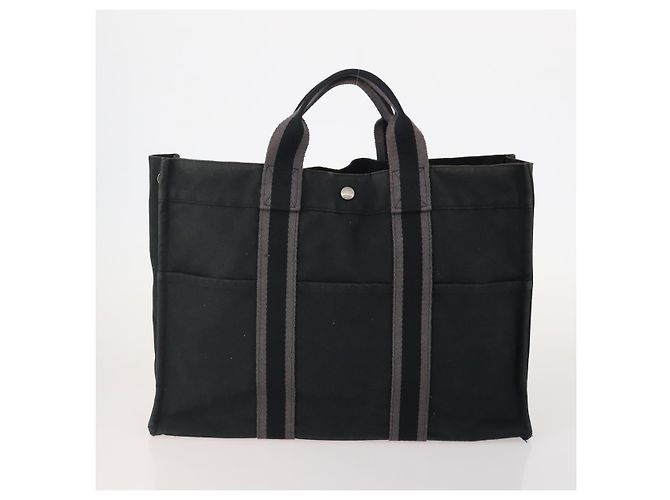 Hermès Borsa Tote HERMES Canvas 4 Set Gray Black Auth ti3899 Marrone Nero - vista 2