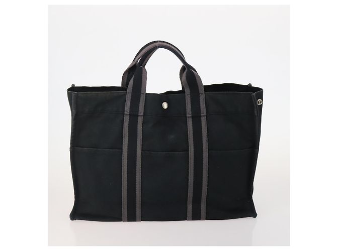 Hermès Borsa Tote HERMES Canvas 4 Set Gray Black Auth ti3899 Marrone Nero - vista 3
