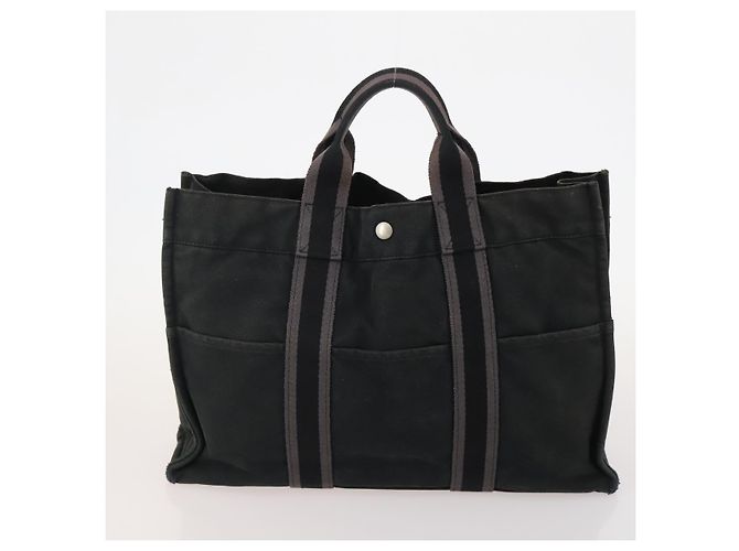 Hermès Borsa Tote HERMES Canvas 4 Set Gray Black Auth ti3899 Marrone Nero - vista 9