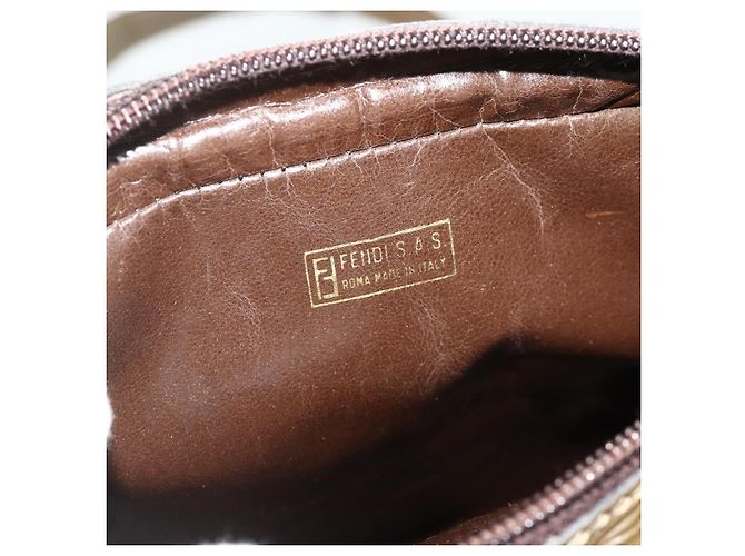 Borsa a Spalla FENDI Zucchino Canvas Beige Oro Auth 177546 D'oro - vista 11