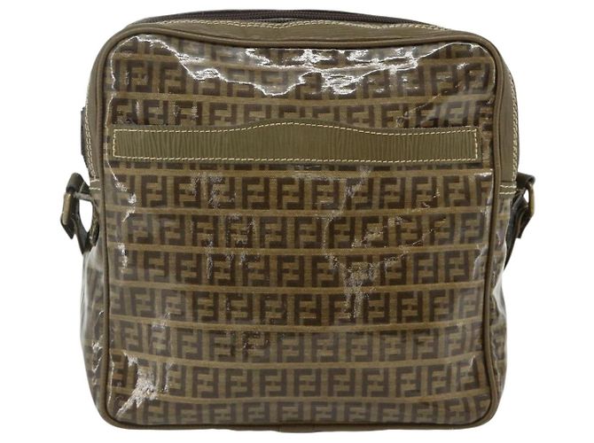 Borsa a Spalla FENDI Zucchino Canvas Beige Oro Auth 177546 D'oro - vista 13