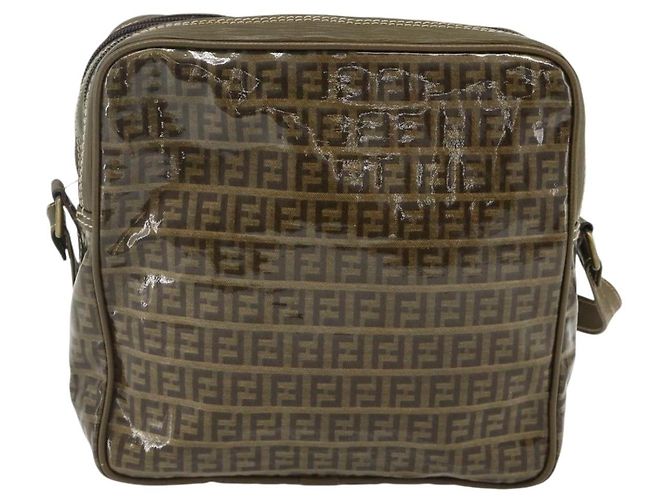 Borsa a Spalla FENDI Zucchino Canvas Beige Oro Auth 177546 D'oro - vista 2