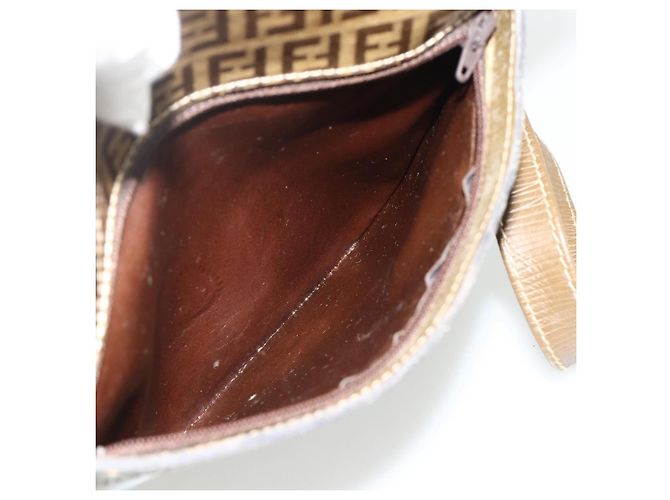 Borsa a Spalla FENDI Zucchino Canvas Beige Oro Auth 177546 D'oro - vista 20