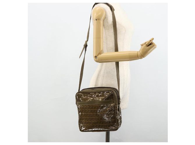 Borsa a Spalla FENDI Zucchino Canvas Beige Oro Auth 177546 D'oro - vista 21