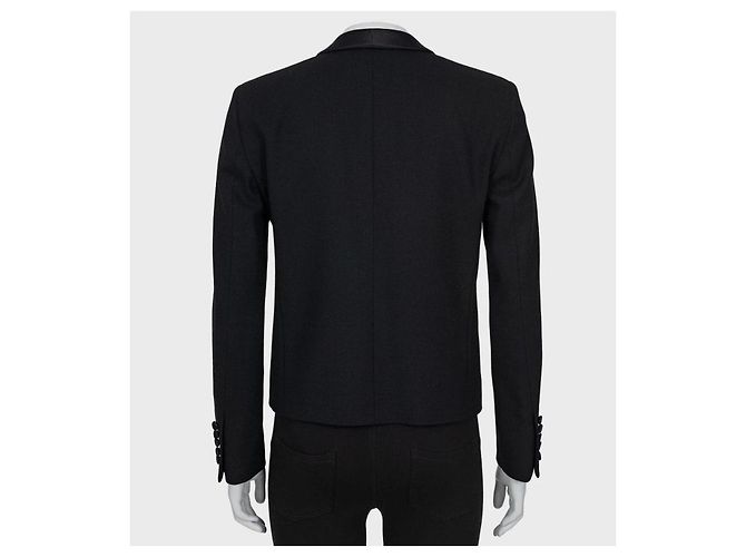 Saint Laurent Jacke aus schwarzer Wolle mit Satinrevers Größe 40 gebraucht - Ansicht 3