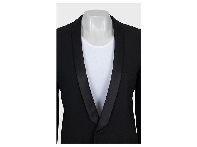 Saint Laurent Jacke aus schwarzer Wolle mit Satinrevers Größe 40 gebraucht - Ansicht 4
