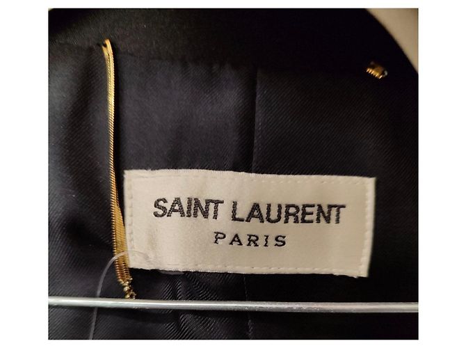 Saint Laurent Jacke aus schwarzer Wolle mit Satinrevers Größe 40 gebraucht - Ansicht 7
