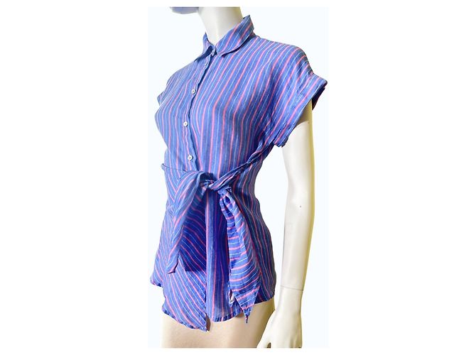 120% Lino Camisa de lino a rayas con nudo drapeado Multicolor - vista 2
