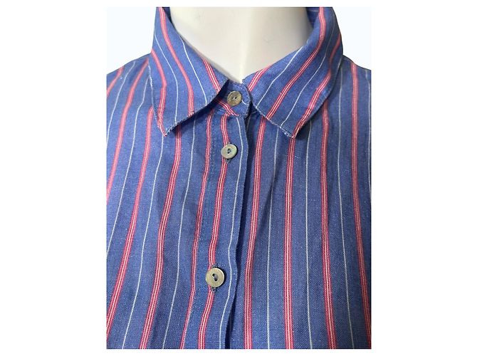 120% Lino Camisa de lino a rayas con nudo drapeado Multicolor - vista 3