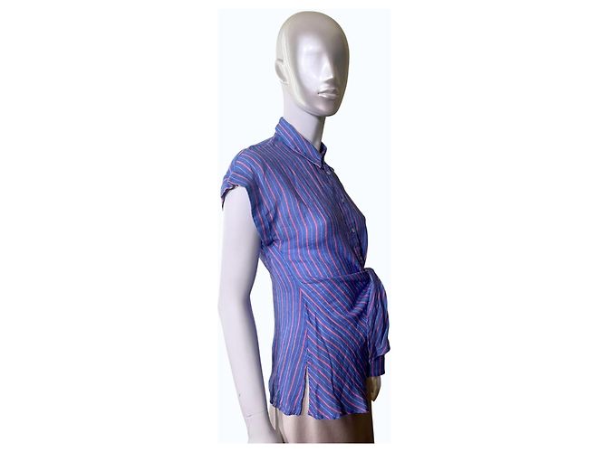 120% Lino Camisa de lino a rayas con nudo drapeado Multicolor - vista 4