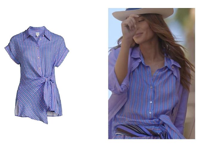 120% Lino Camisa de lino a rayas con nudo drapeado Multicolor - vista 7