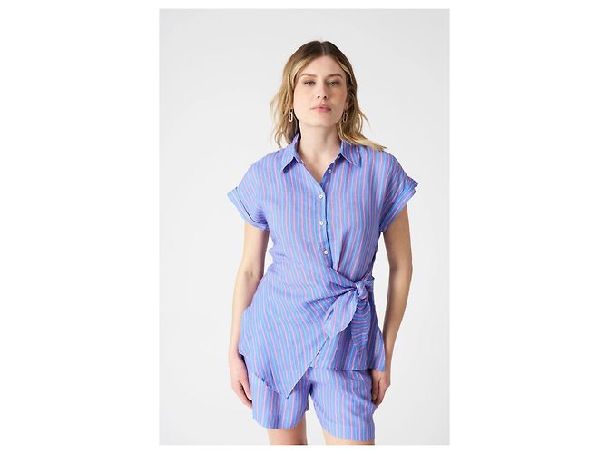 120% Lino Camisa de lino a rayas con nudo drapeado Multicolor - vista 8