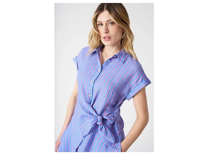 120% Lino Camisa de lino a rayas con nudo drapeado Multicolor - vista 9
