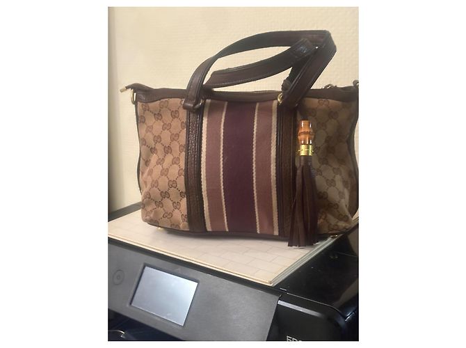 Borsa a mano Gucci GG Canvas e pelle Marrone - vista 3
