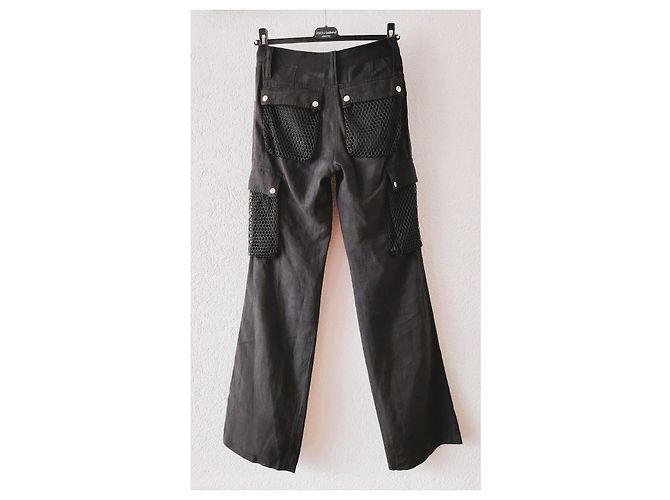 Dolce & Gabbana Pantalone Cargo Nero in Misto Lino - vista 4