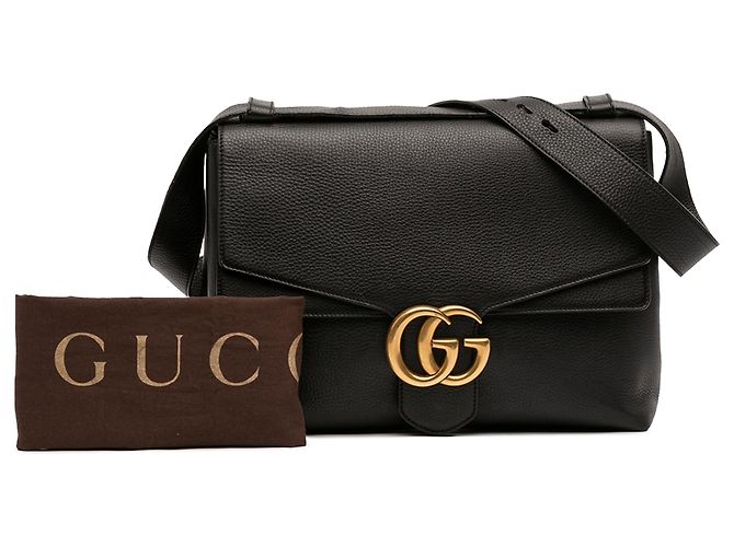 Borsa a tracolla Gucci Black Large GG Marmont in pelle di vitello martellata - vista 7