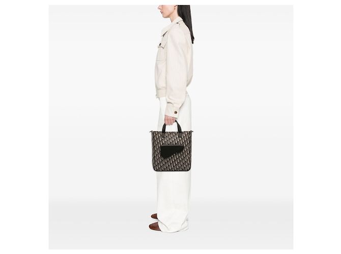 Tote Saddle in tela Blue Oblique e pelle Dior Blu navy - vista 11
