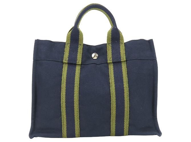Hermès Hermes Fourre-Tout PM Canvas Tote Bag Olivgrün Marineblau - Ansicht 2