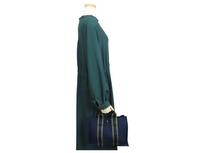 Hermès Hermes Fourre-Tout PM Canvas Tote Bag Olivgrün Marineblau - Ansicht 23