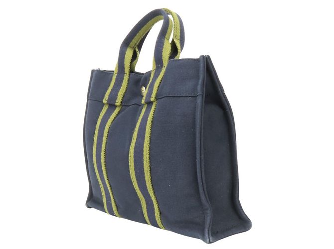 Hermès Hermes Fourre-Tout PM Canvas Tote Bag Olivgrün Marineblau - Ansicht 3