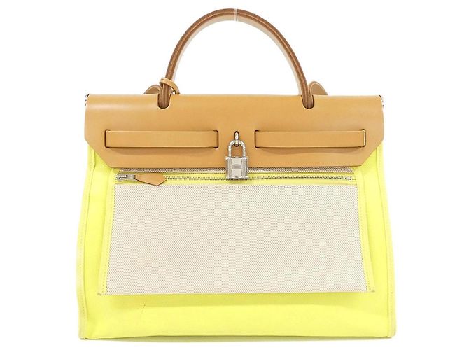 Hermès Borsa Hermes Herbag Zip PM D'oro Giallo - vista 2