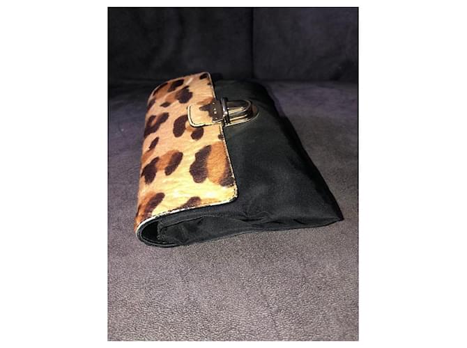 Jacquard Prada Clutch Nylon e Pelo di Vitello Leopardata Nero Stampa leopardo - vista 3